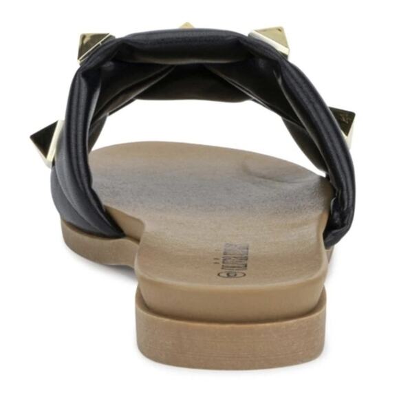 New Olivia Miller Women's Black/Gold Skylar Studded Slide Sandals Size 7 - Picture 3 of 9